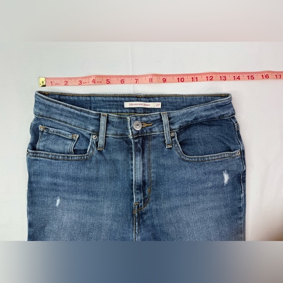 Levi’s 721 High Rise Skinny Distressed Jeans Size 27 - Picture 8 of 11